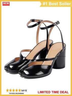 Women's Chunky Block Heels Split Toe Slingback Pumps with Ankle Strap